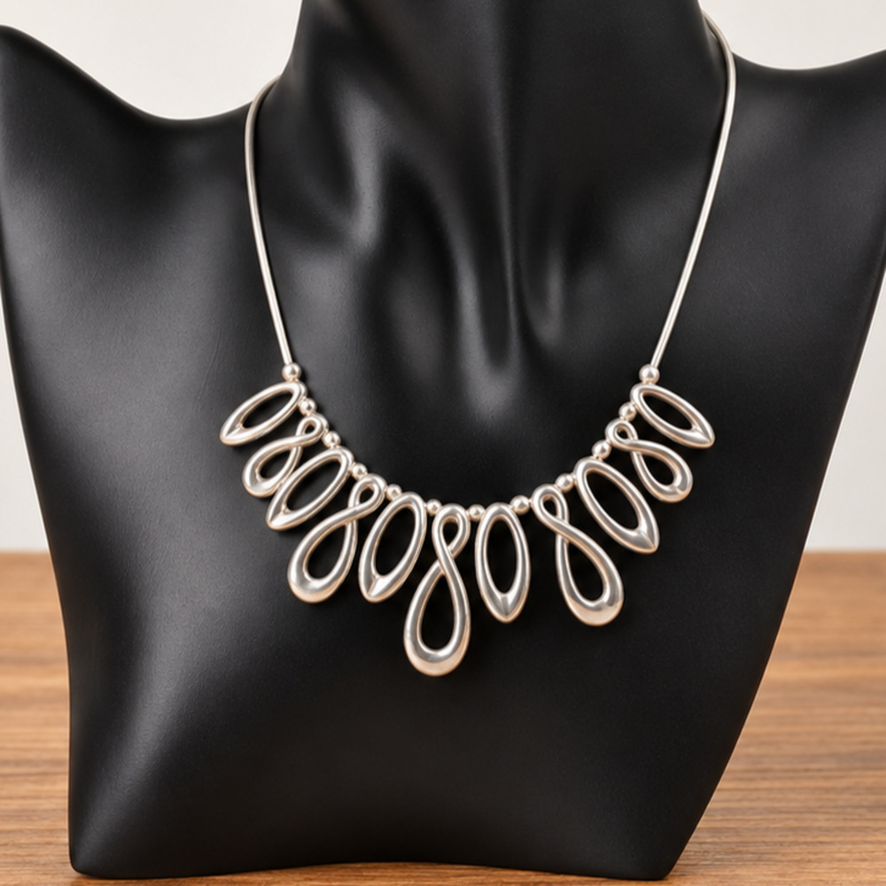 Lia Sophia Infinity Collar Necklace Silver Tone Statement 2013